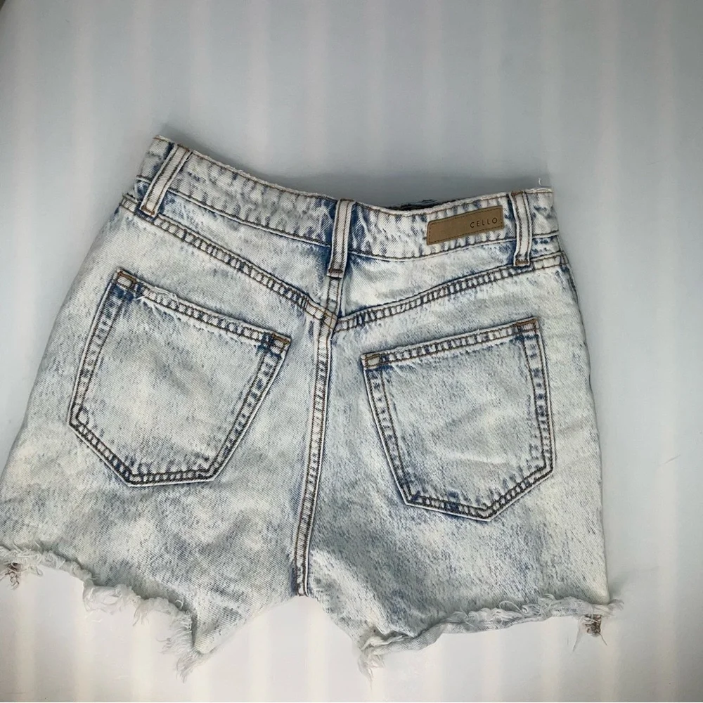 NEW Cello Acid Wash Asymmetrical Button Fly Jean Shorts Distressed XS